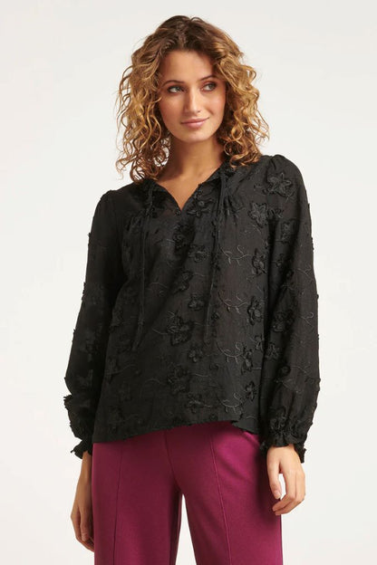 Floral Applique Blouse in Black