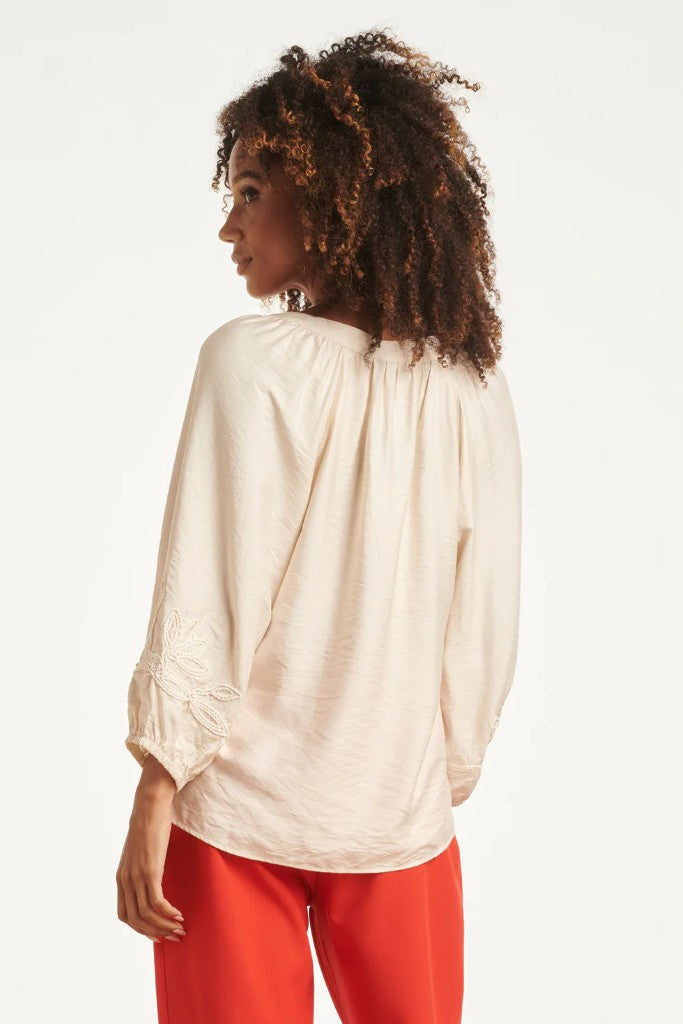 Floral Sleeve Detail Top in Off White