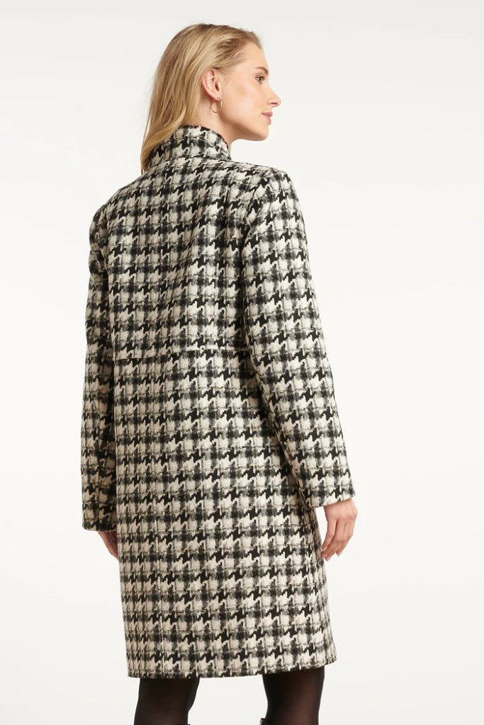 Houndstooth Mid Length Coat in Black / Off White