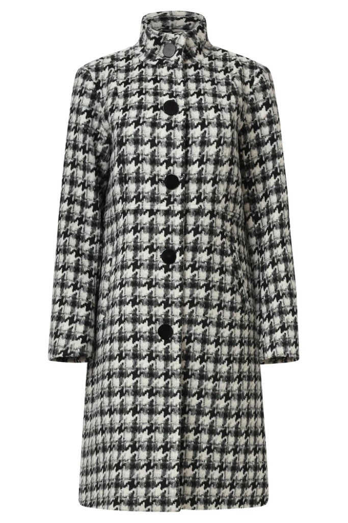 Houndstooth Mid Length Coat in Black / Off White