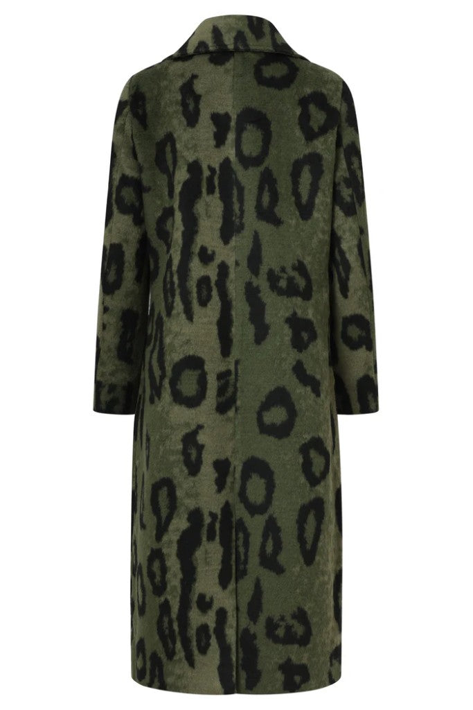 Long Animal Print Coat in Black / Army