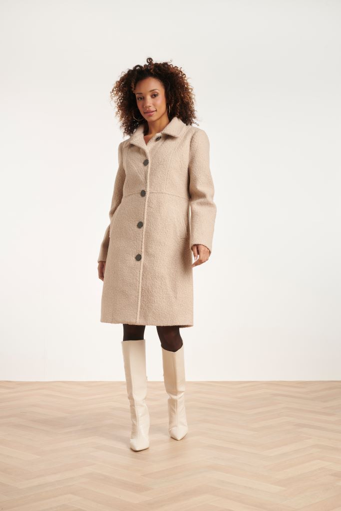 Long Boucle Coat in Sand