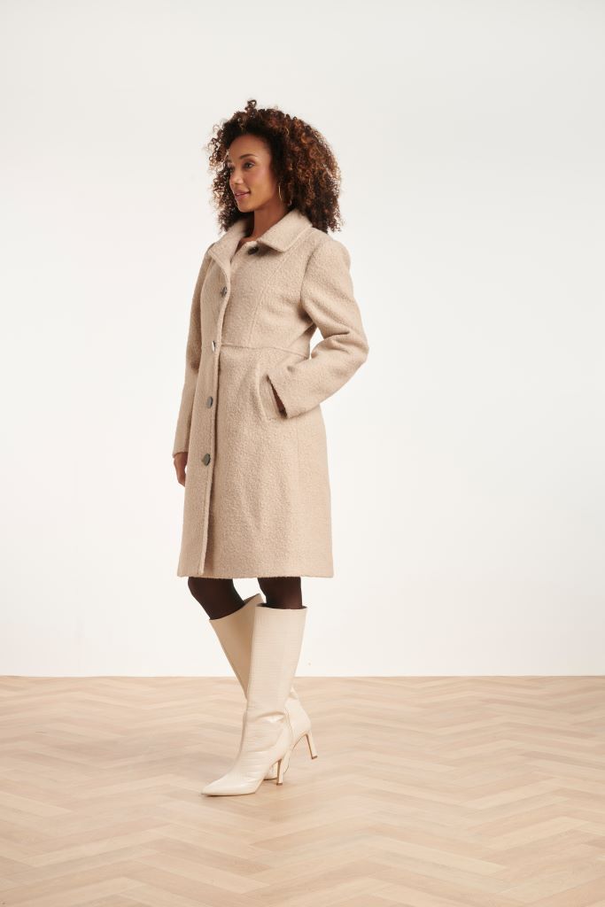 Long Boucle Coat in Sand