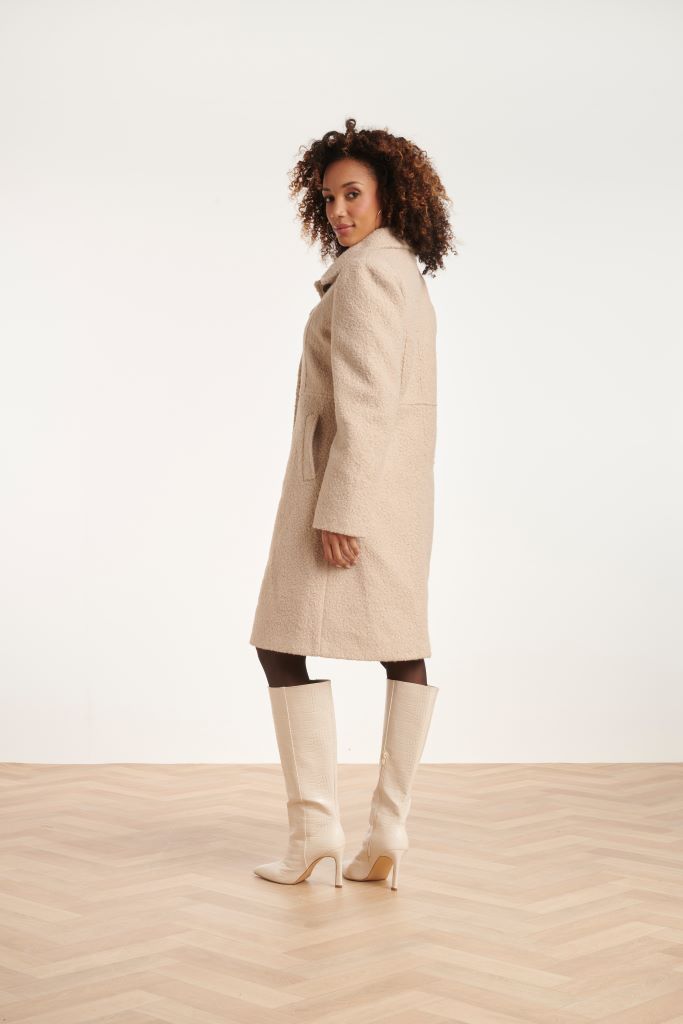 Long Boucle Coat in Sand