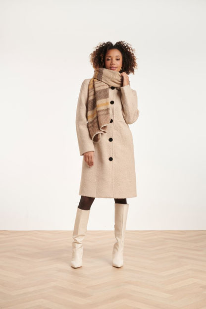 Long Boucle Coat in Sand