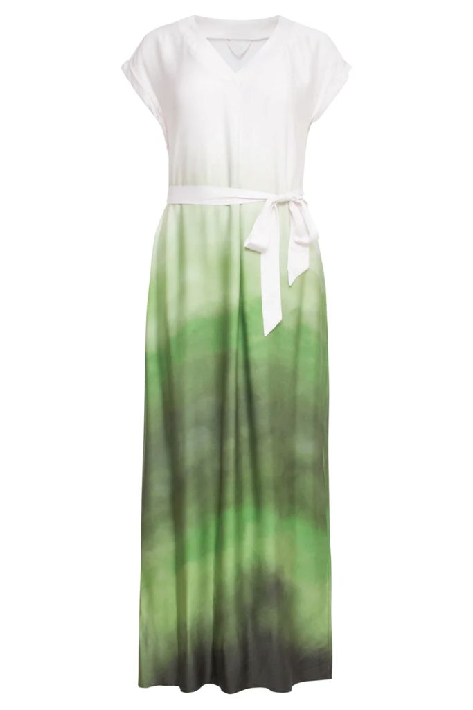 Ombre V-Neck Dress in Off White / Light Green