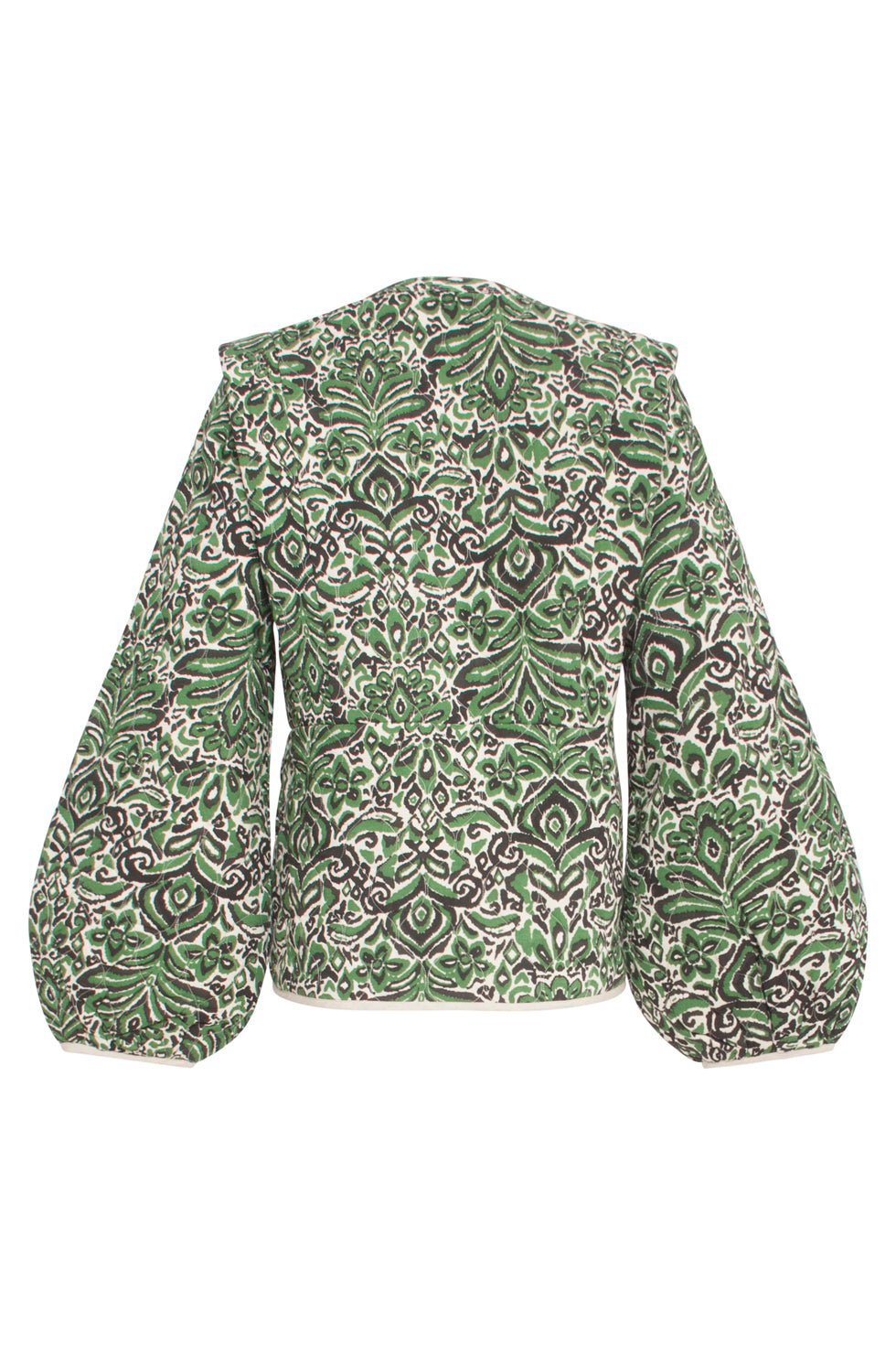 Padded Puff Sleeve Jacket in Green print