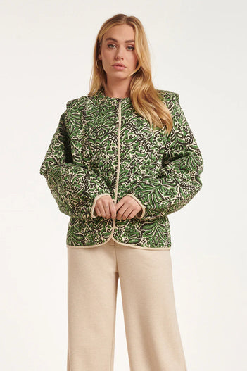 Padded Puff Sleeve Jacket in Green print