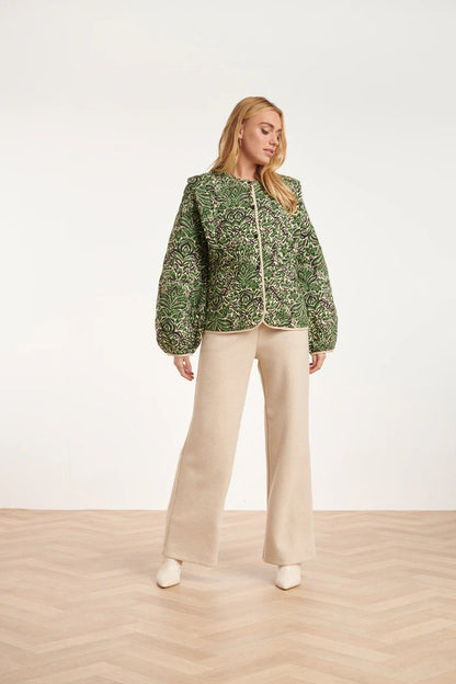 Padded Puff Sleeve Jacket in Green print