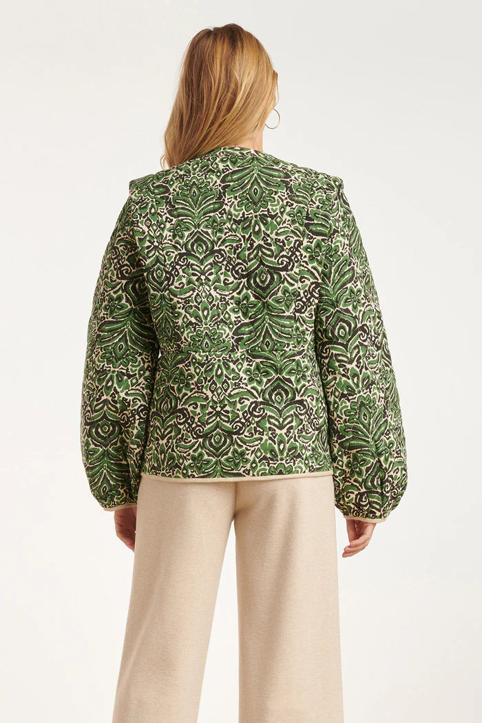 Padded Puff Sleeve Jacket in Green print