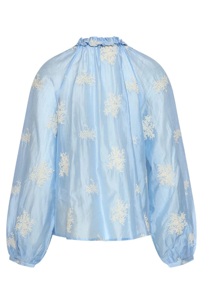 Ruffle Collar Silk Blouse in Light Blue