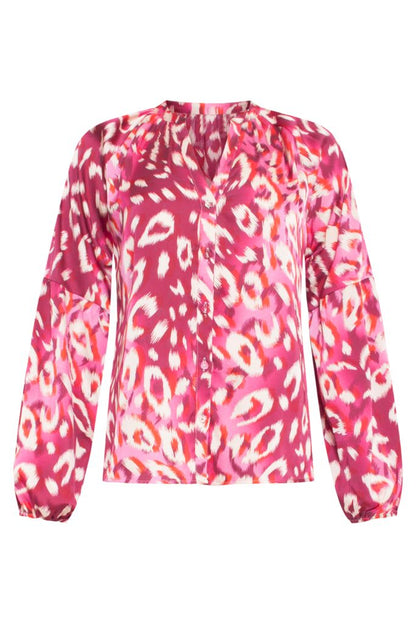 Cheetah Print Satin Blouse in Fuchsia Pink