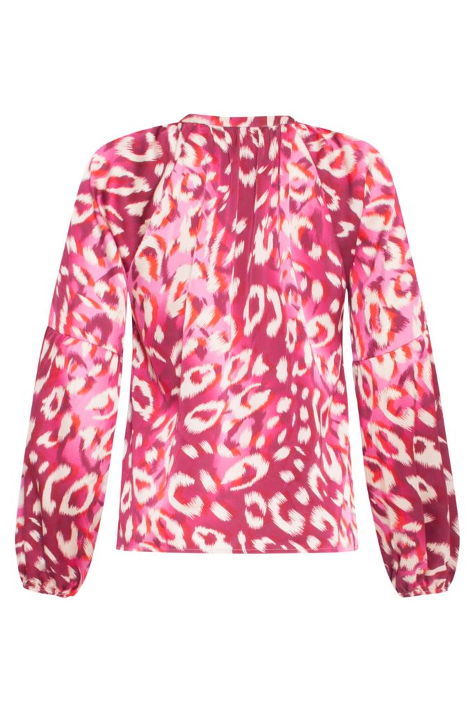 Cheetah Print Satin Blouse in Fuchsia Pink