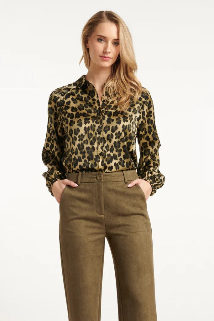 Satin Look Blouse in Army / Black