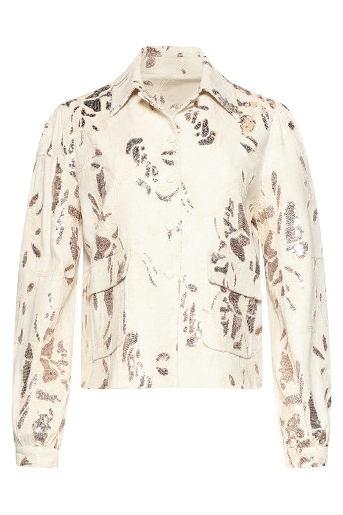 Sequin Floral Jacket in Sand