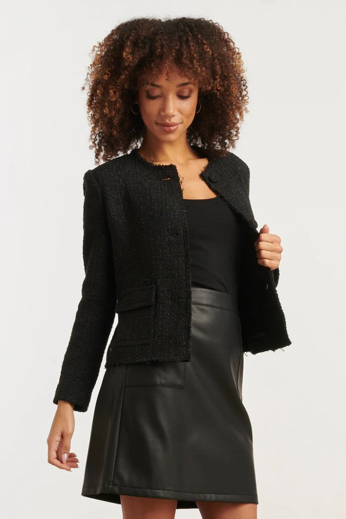 Tweed Button Up Jacket in Black