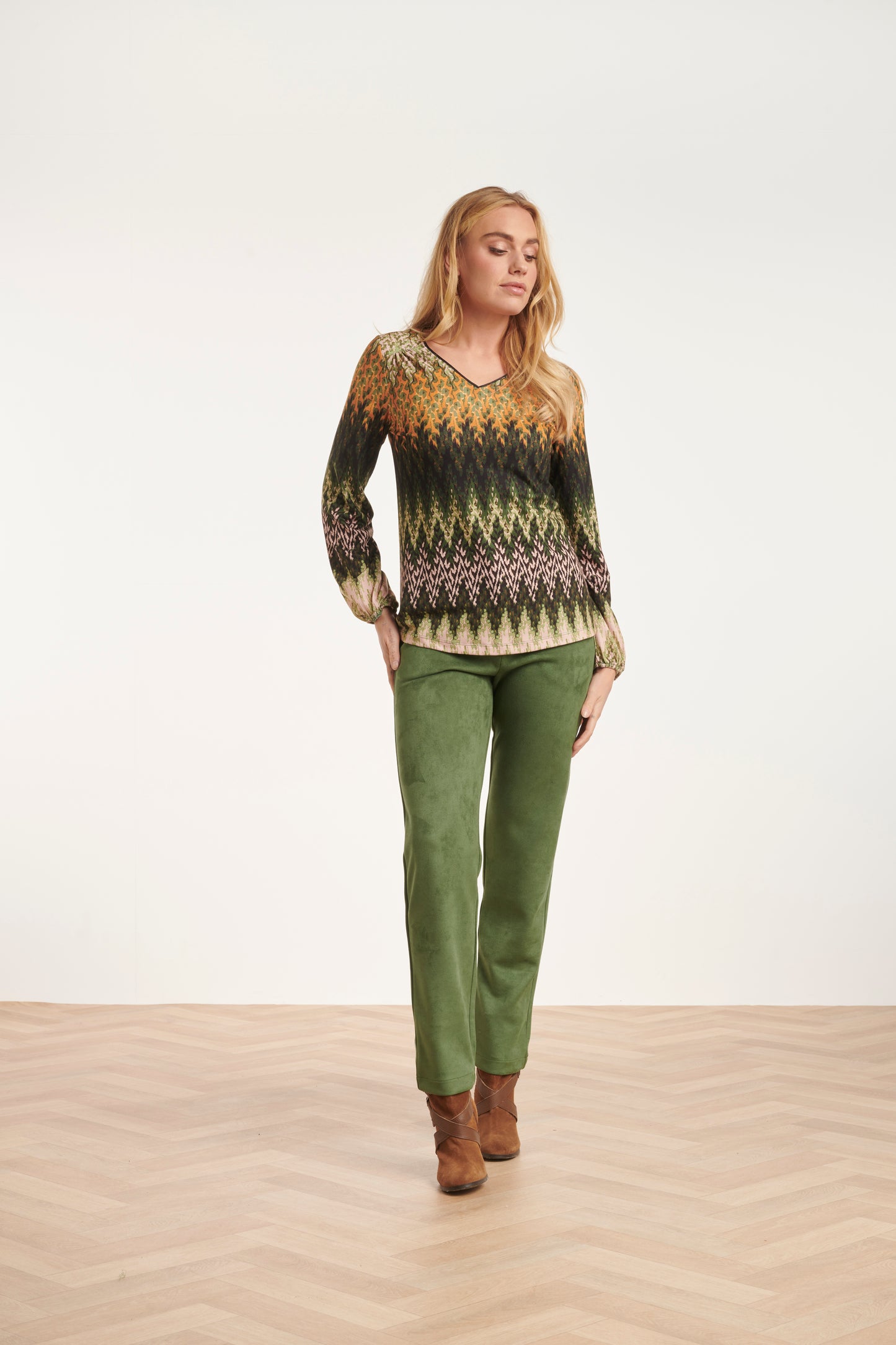 V-Neck Zig Zag Top in Green