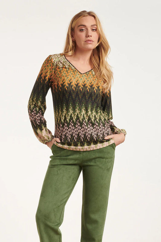 V-Neck Zig Zag Top in Green