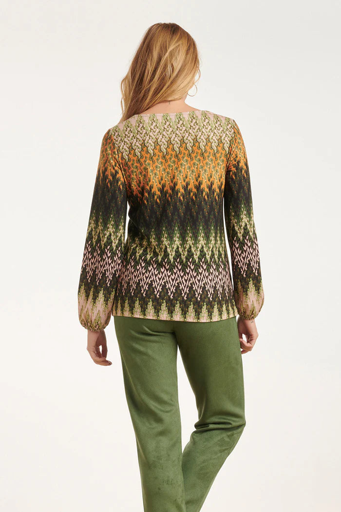 V-Neck Zig Zag Top in Green