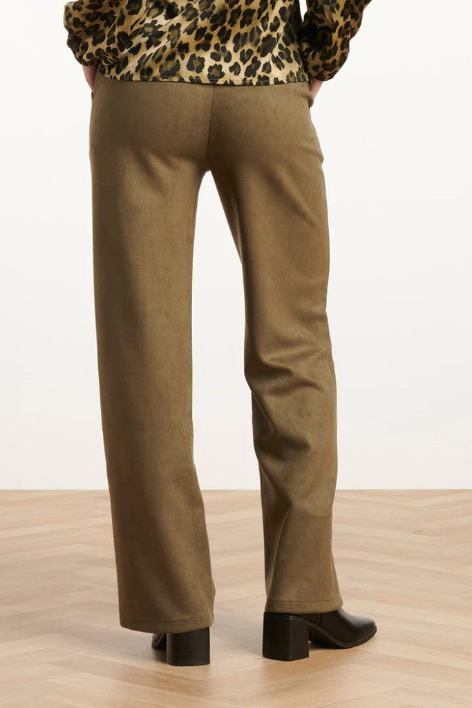 Wide Leg Velour Look Pants in Army