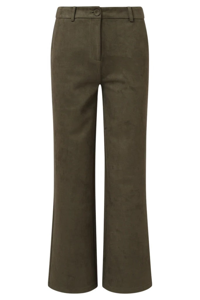Wide Leg Velour Look Pants in Army