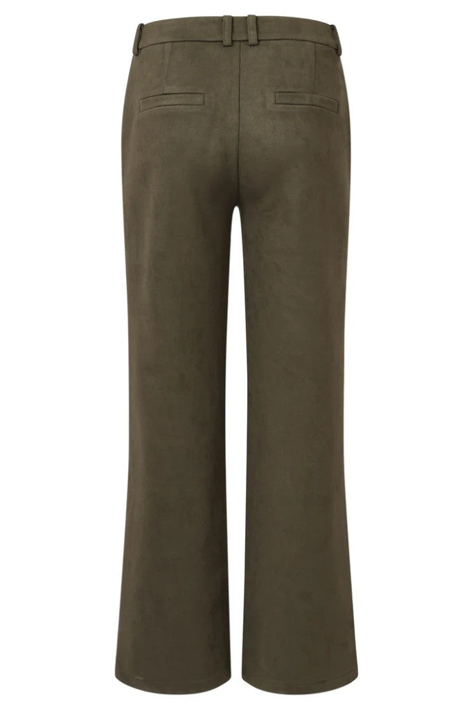 Wide Leg Velour Look Pants in Army
