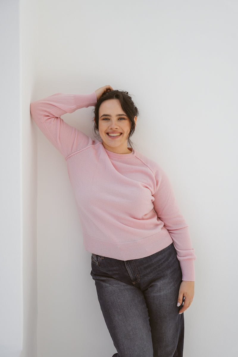 Pure Cashmere Raglan Sleeve Sweater in Ballet