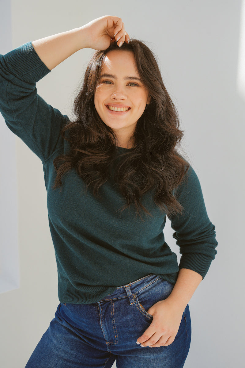 Pure Cashmere Raglan Sleeve Sweater in Emerald