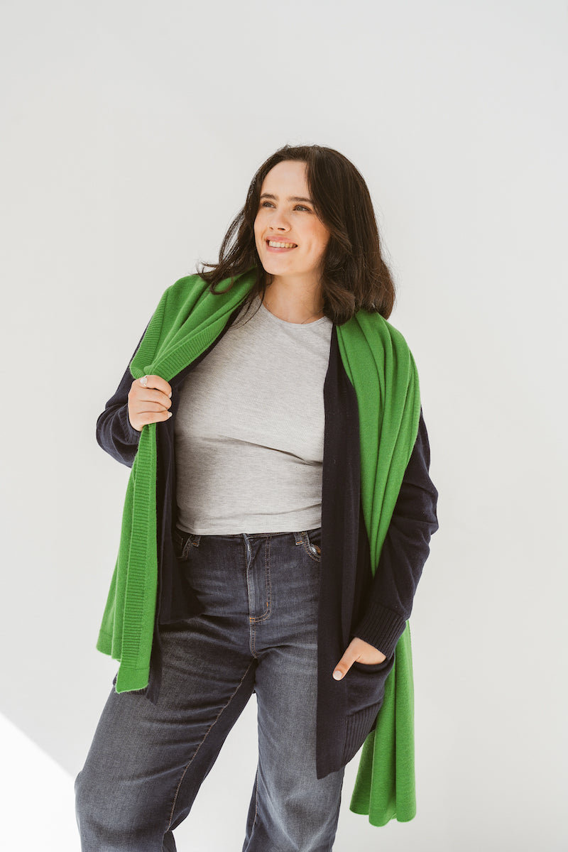 Pure Cashmere Open Front Cardigan in Cosmos Navy
