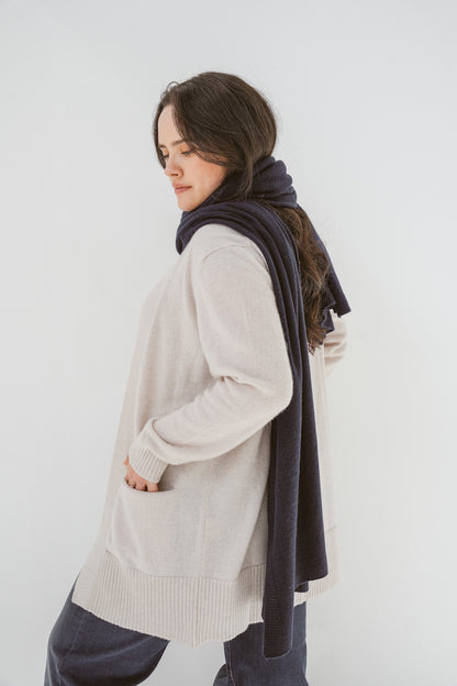 Pure Cashmere Open Front Cardigan in Albatross