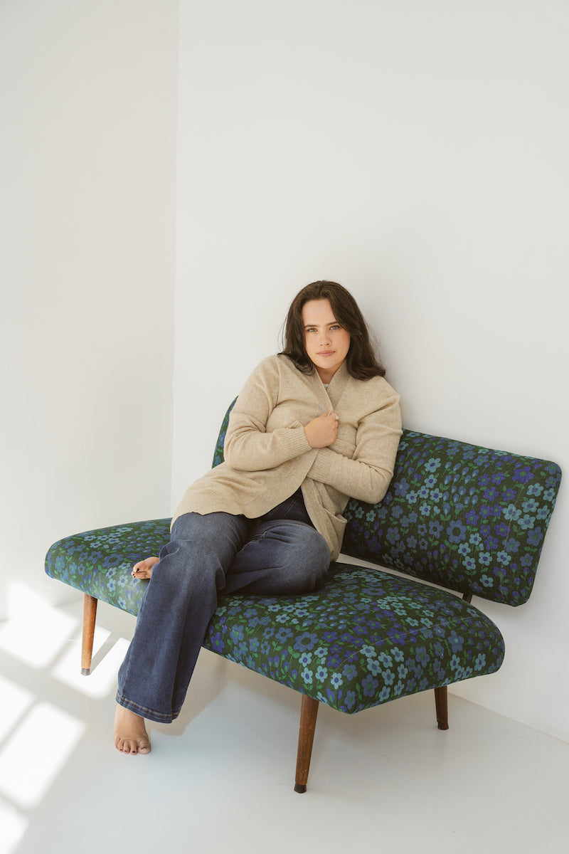 Pure Cashmere Open Front Cardigan in Toast