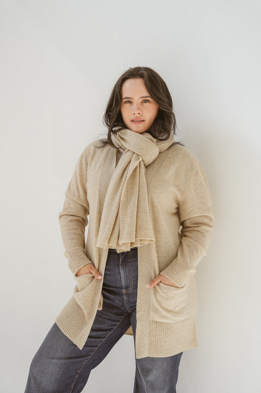 Pure Cashmere Open Front Cardigan in Toast