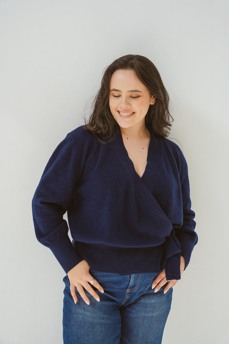 Pure Cashmere Wrap Cardigan in Cosmos Navy