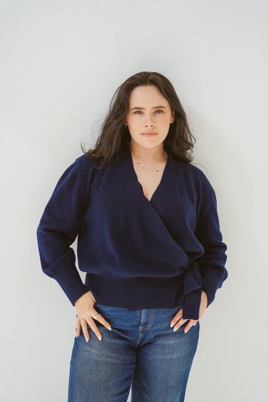 Pure Cashmere Wrap Cardigan in Cosmos Navy
