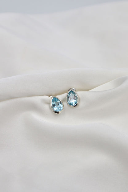 Sterling Silver Faceted Blue Topaz Stud Earrings