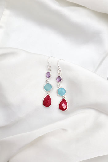 Sterling Silver 3 Stone Hanging Earrings