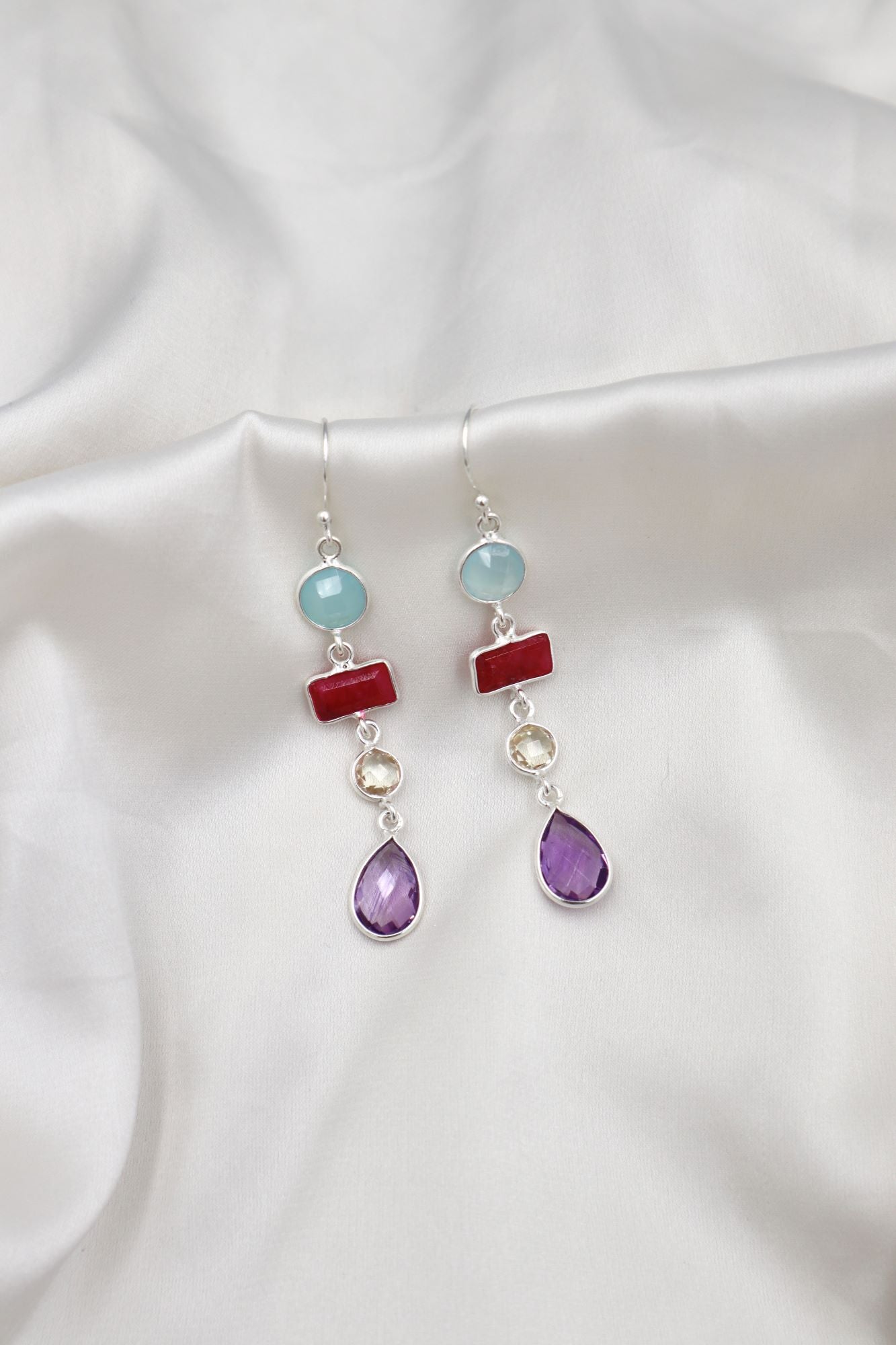 Sterling Silver 4 Stone Hanging Earrings