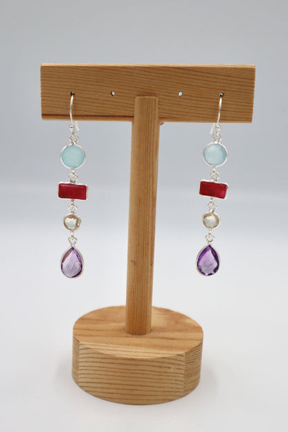 Sterling Silver 4 Stone Hanging Earrings