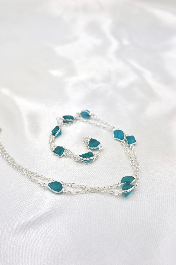 60cm Rough Neon Apatite Stone Necklace