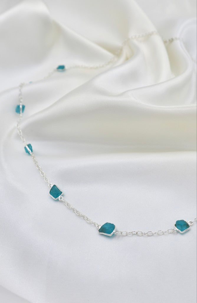 60cm Rough Neon Apatite Stone Necklace