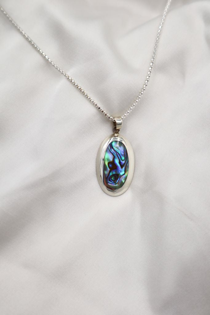 Abalone Oval on 45cm Sterling Silver Popcorn Chain