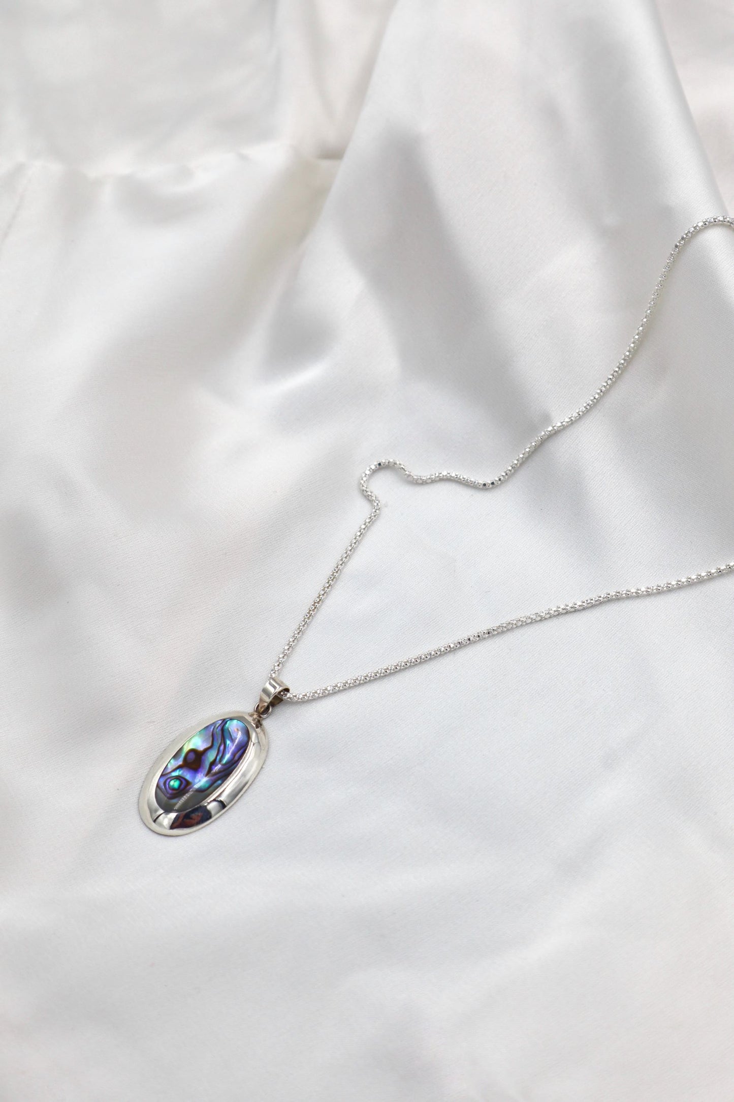 Abalone Oval on 45cm Sterling Silver Popcorn Chain