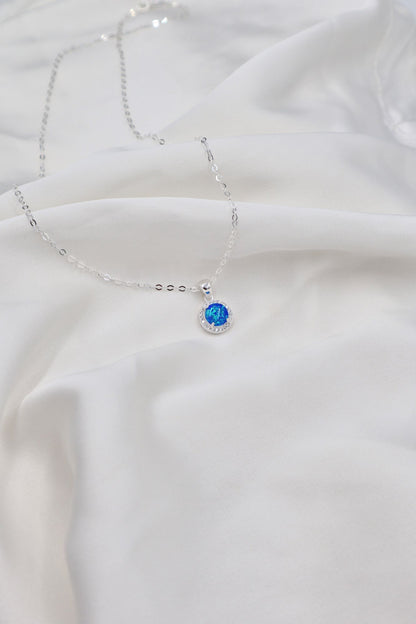 Sterling Silver CZ Blue Opaline Necklace