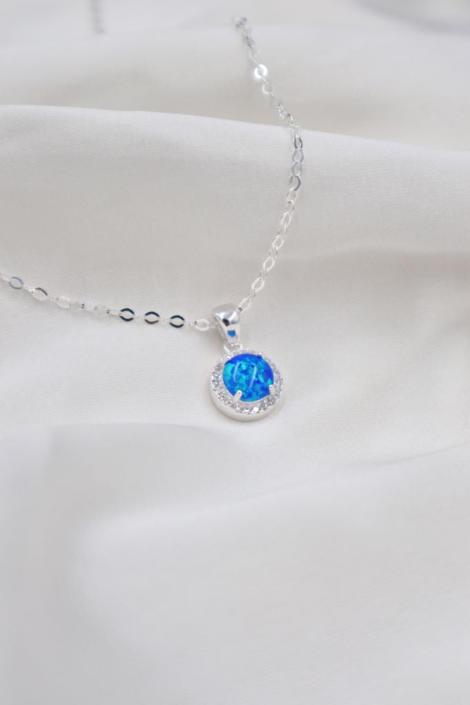 Sterling Silver CZ Blue Opaline Necklace