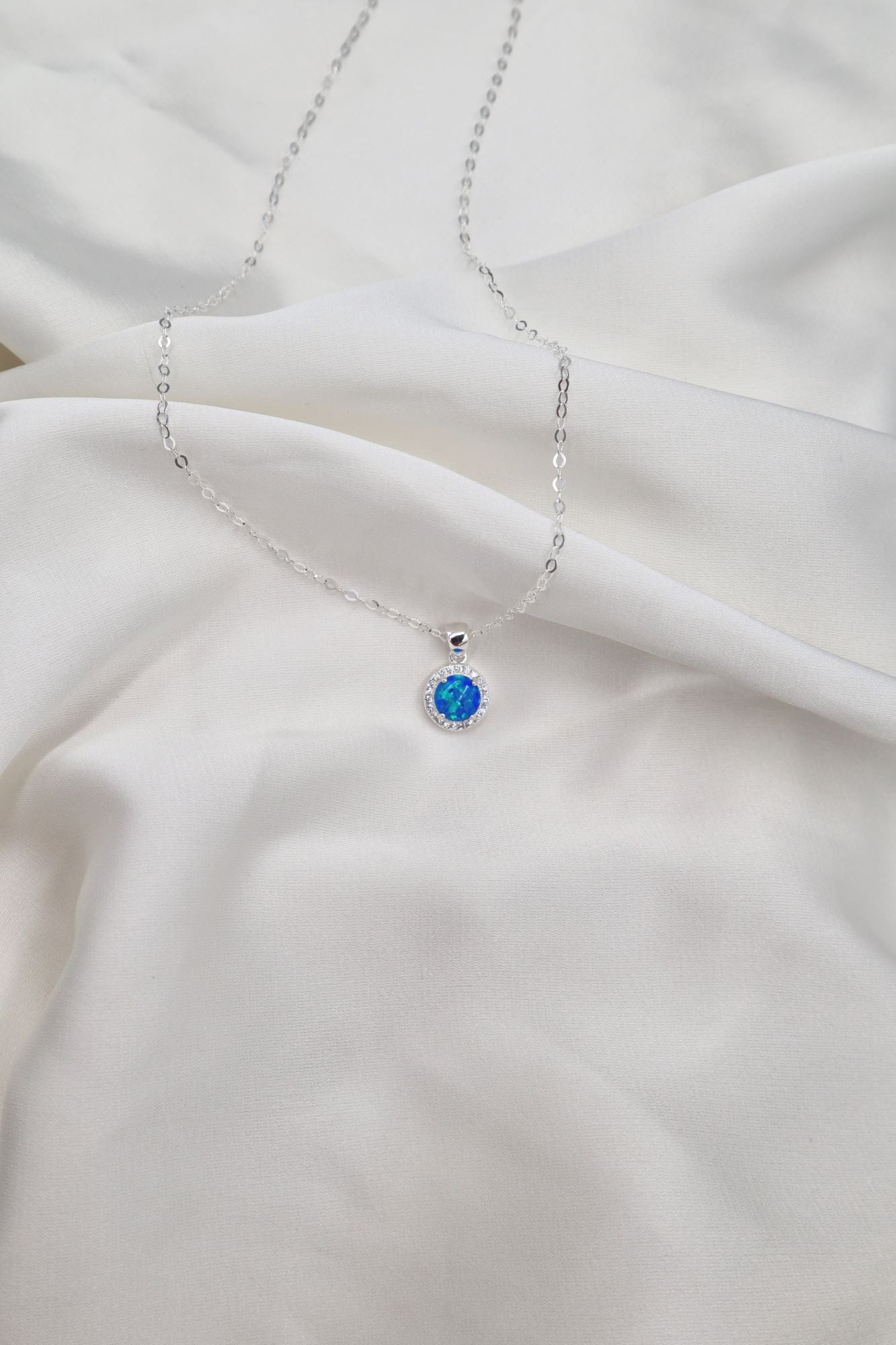 Sterling Silver CZ Blue Opaline Necklace