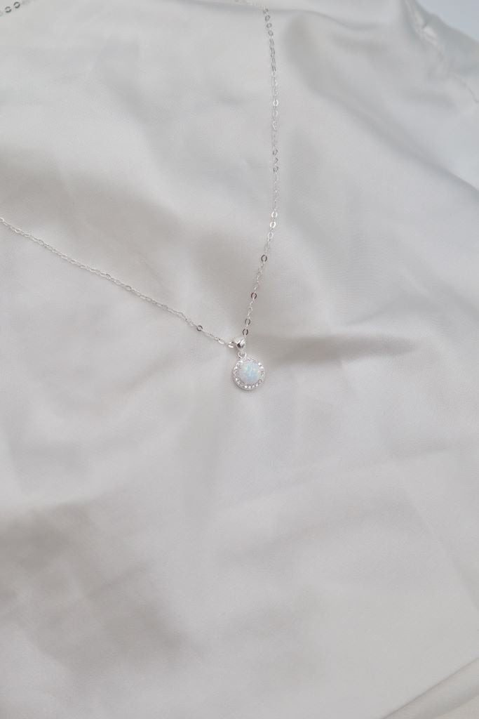 Sterling Silver CZ White Opaline Necklace