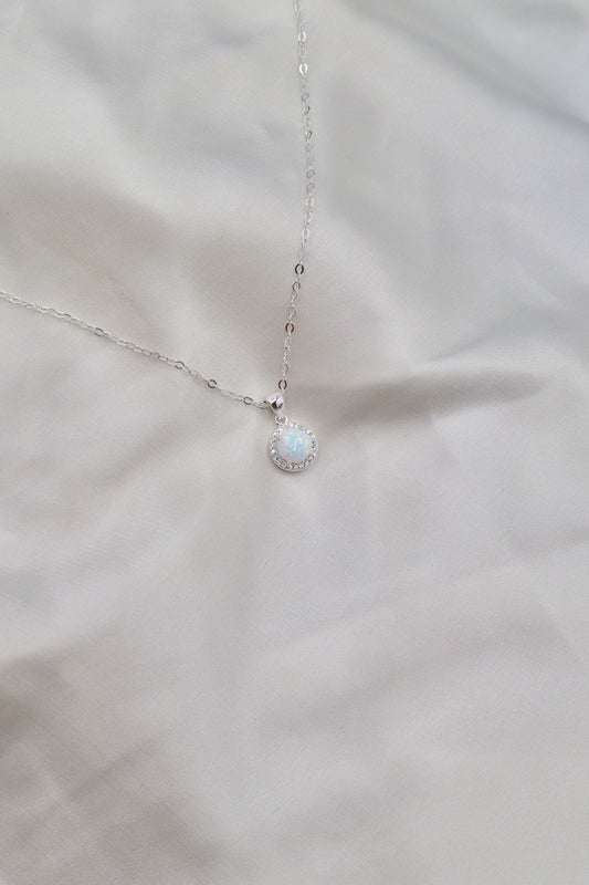 Sterling Silver CZ White Opaline Necklace