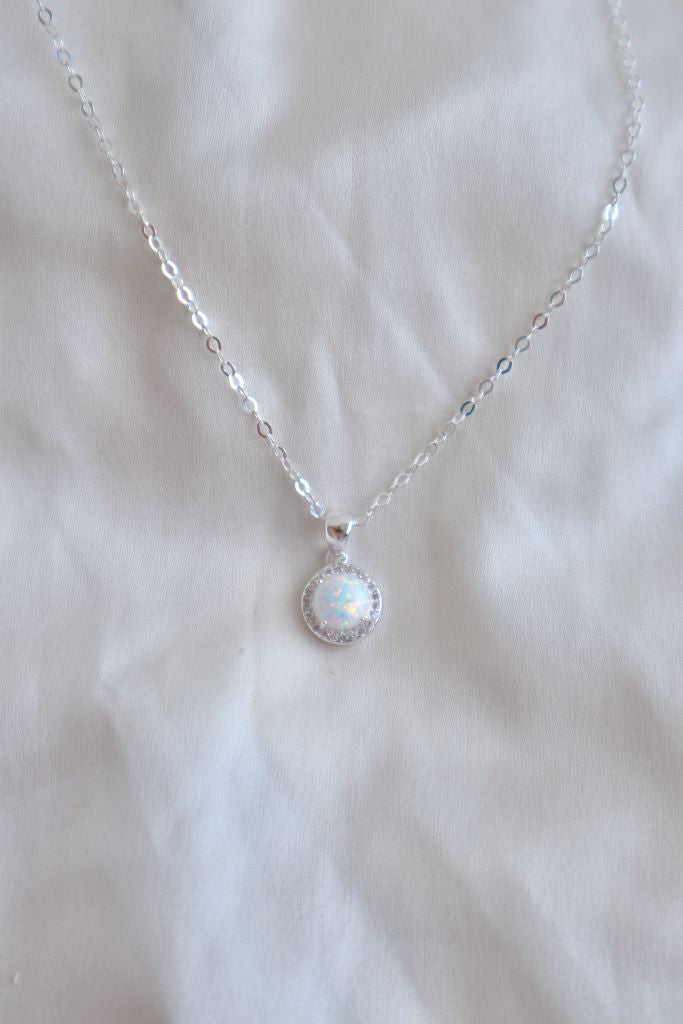 Sterling Silver CZ White Opaline Necklace