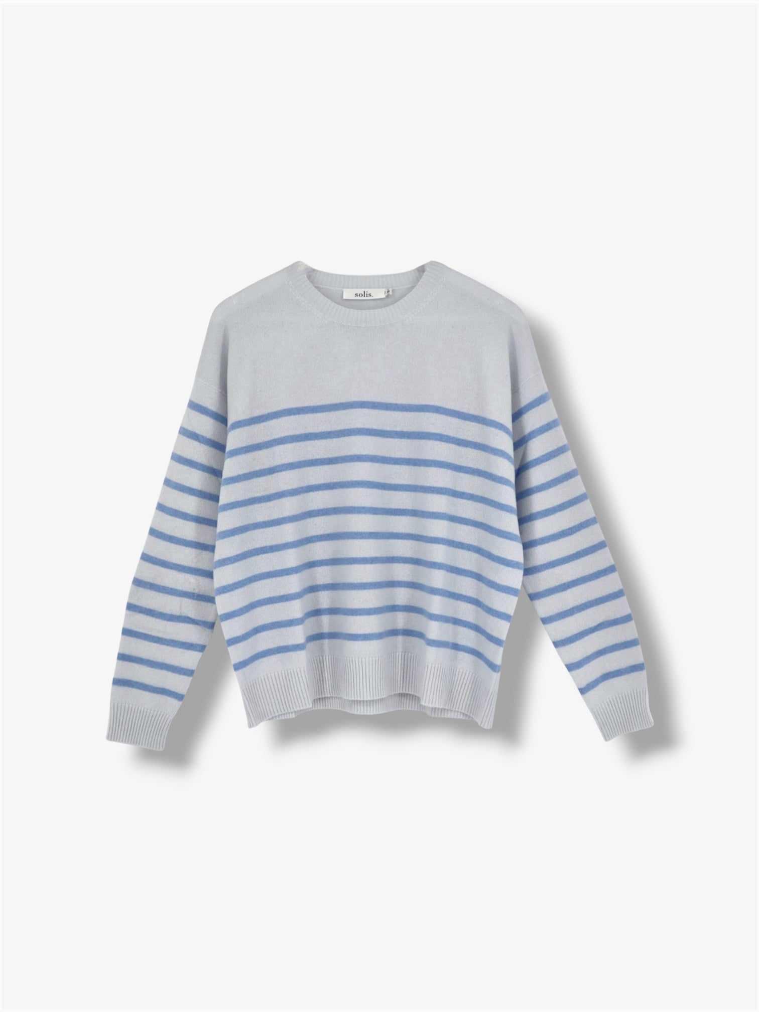 Cashmere Boxy Fit Stripe Jumper in Dove / Cerulean