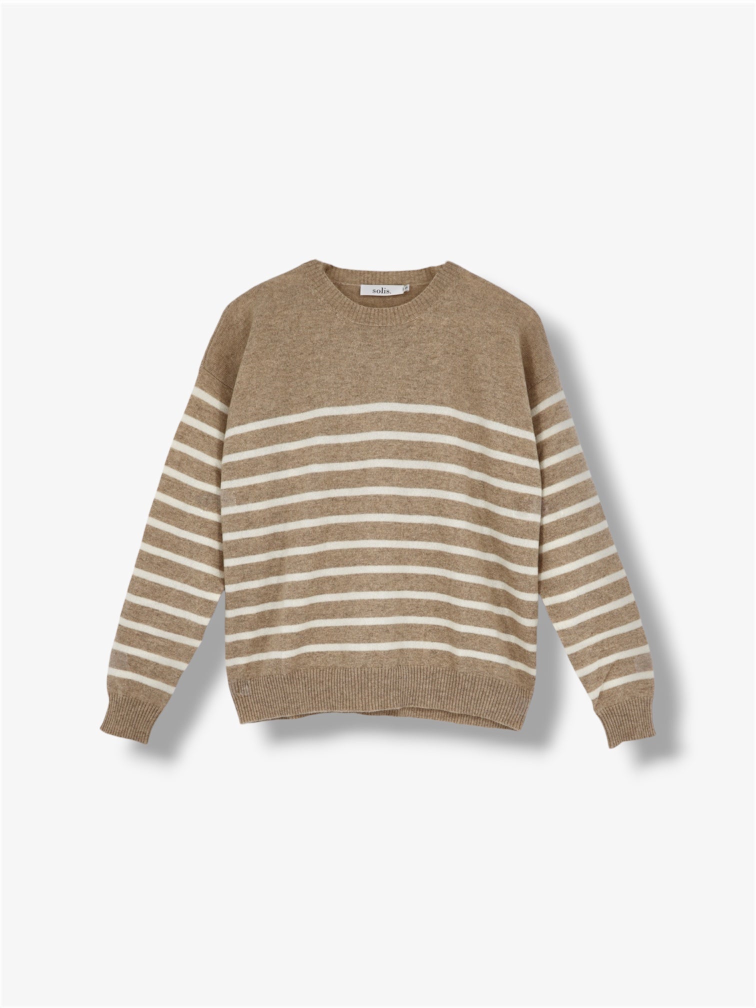 Cashmere Boxy Fit Stripe Jumper in Eco Stone / Eco White